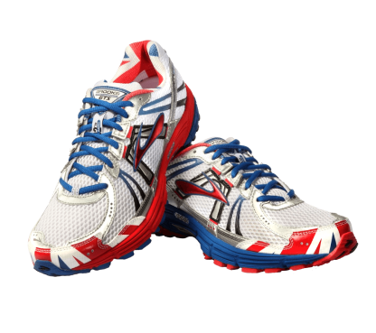Blue and white running shoes
